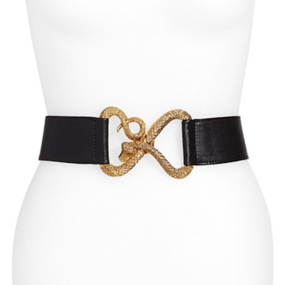 Raina Eden Black Leather Gold Snake Buckle Adjustable Belt